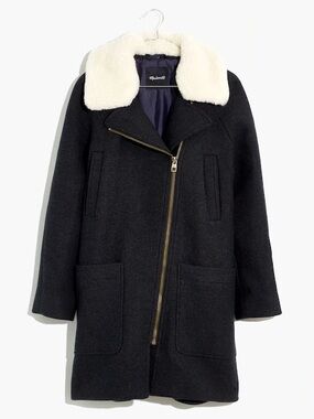 Madewell Eldridge Wool Cashmere Moto Coat Sherpa Collar Gray Small